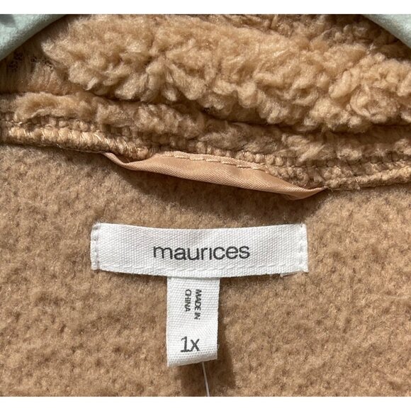 Maurice’s 1X Tan Sherpa Fleece Oversized Button-Up Jacket Front & Side pockets - Picture 5 of 6